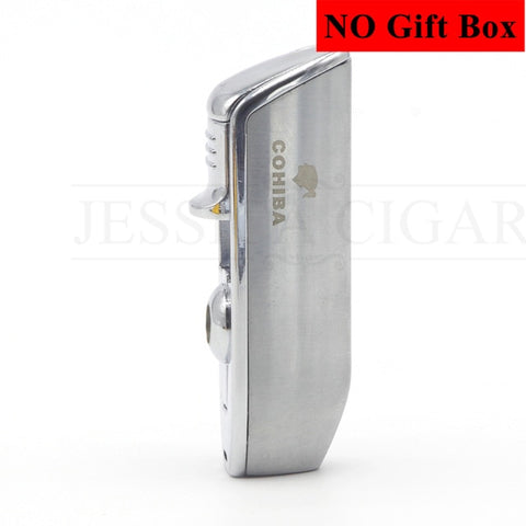 Image of COHIBA Metal Windproof Mini Pocket Cigar Lighter 3 Jet Blue Flame Torch Cigarette Lighters With Cigar Punch Gift Box