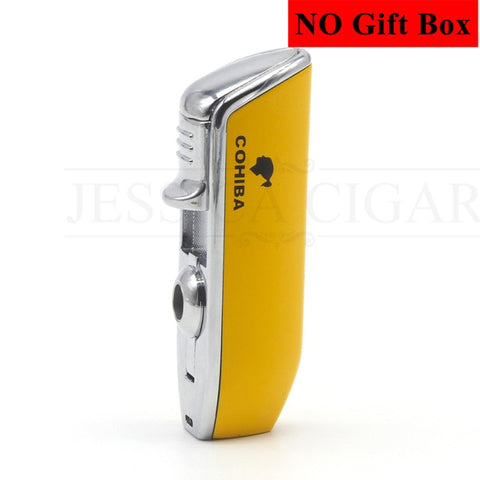 Image of COHIBA Metal Windproof Mini Pocket Cigar Lighter 3 Jet Blue Flame Torch Cigarette Lighters With Cigar Punch Gift Box