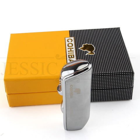 Image of COHIBA Metal Windproof Mini Pocket Cigar Lighter 3 Jet Blue Flame Torch Cigarette Lighters With Cigar Punch Gift Box