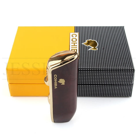 Image of COHIBA Metal Windproof Mini Pocket Cigar Lighter 3 Jet Blue Flame Torch Cigarette Lighters With Cigar Punch Gift Box
