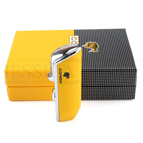 Image of COHIBA Metal Windproof Mini Pocket Cigar Lighter 3 Jet Blue Flame Torch Cigarette Lighters With Cigar Punch Gift Box