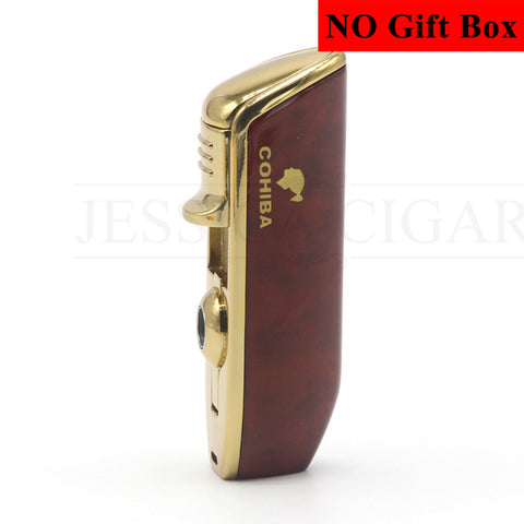 Image of COHIBA Metal Windproof Mini Pocket Cigar Lighter 3 Jet Blue Flame Torch Cigarette Lighters With Cigar Punch Gift Box
