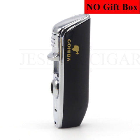 Image of COHIBA Metal Windproof Mini Pocket Cigar Lighter 3 Jet Blue Flame Torch Cigarette Lighters With Cigar Punch Gift Box