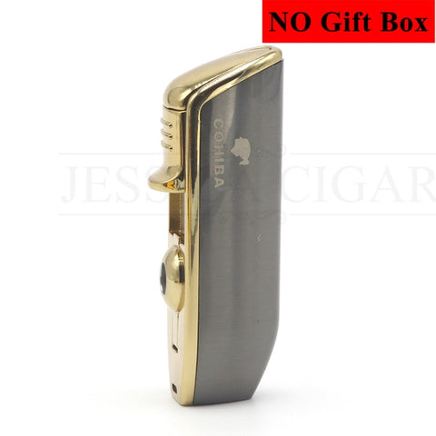 Image of COHIBA Metal Windproof Mini Pocket Cigar Lighter 3 Jet Blue Flame Torch Cigarette Lighters With Cigar Punch Gift Box