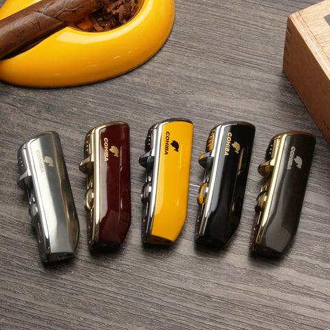 Image of COHIBA Metal Windproof Mini Pocket Cigar Lighter 3 Jet Blue Flame Torch Cigarette Lighters With Cigar Punch Gift Box