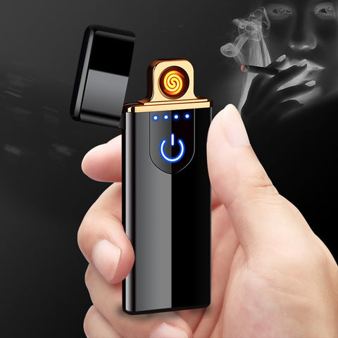 Image of Charging lighter Touch induction windproof electronic ultra-thin USB cigarette lighter custom Metal